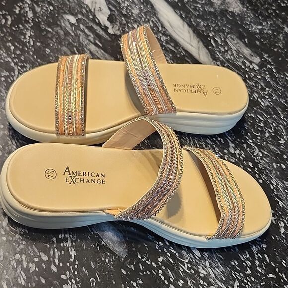 BRAND NEW AMERICAN EXCHANGE WOMEN'S BEADED WEDGE ESPADRILLE SANDALS - Picture 13 of 15